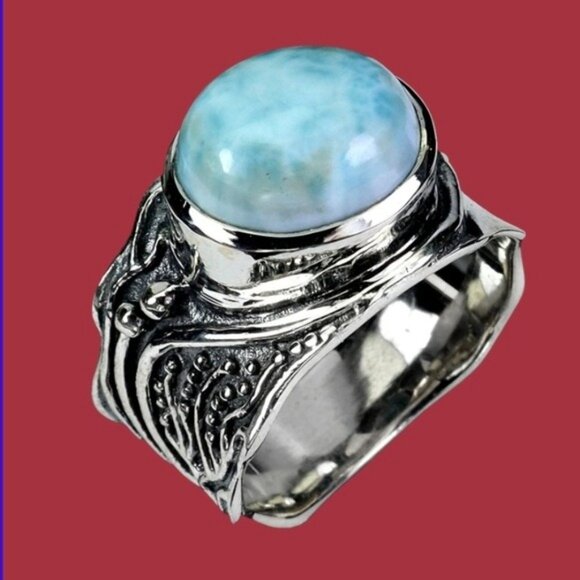 925 Sterling Silver Ring Sz 7 with Natural Larimar 11x9mm Gemstone - Picture 4 of 4